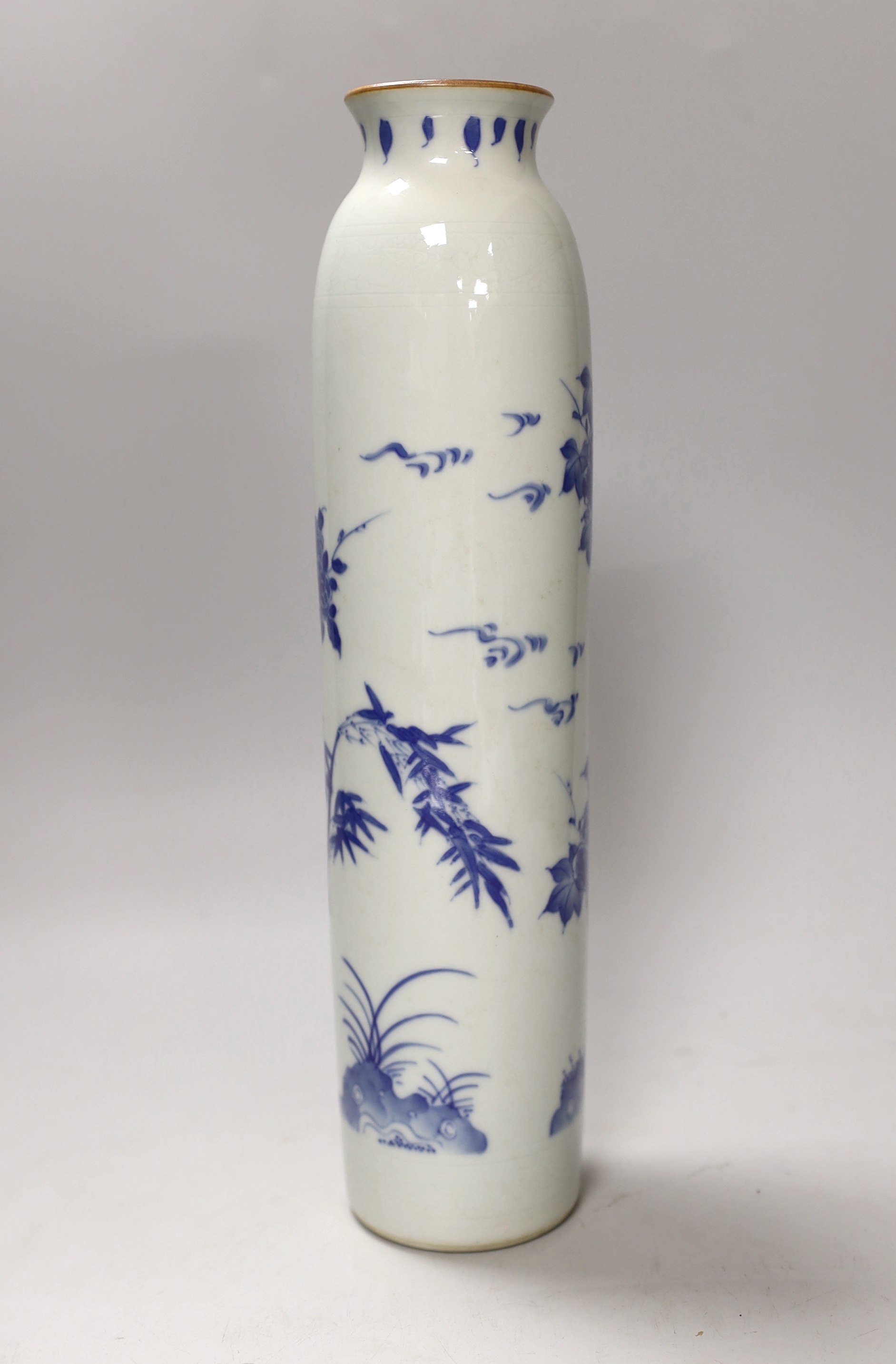 A Chinese blue and white sleeve vase, 33cm